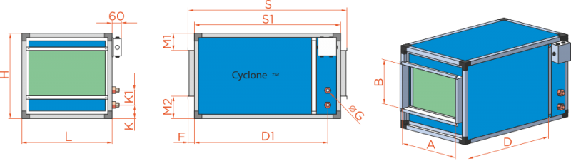 Габаритные размеры Cyclone HCU(Duct)